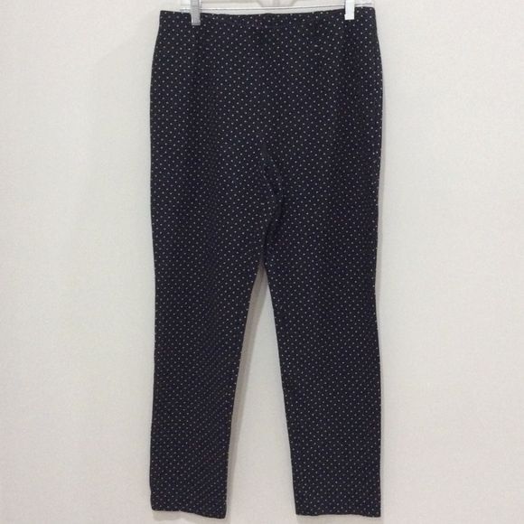 J. Jill Polka Dot Pants Black Ponte Knit Slim Leg Sz Medium Elastic Waist - Picture 1 of 5